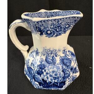 Antique Ironstone Transferware Blue & White Pitcher Mason's Ascot England